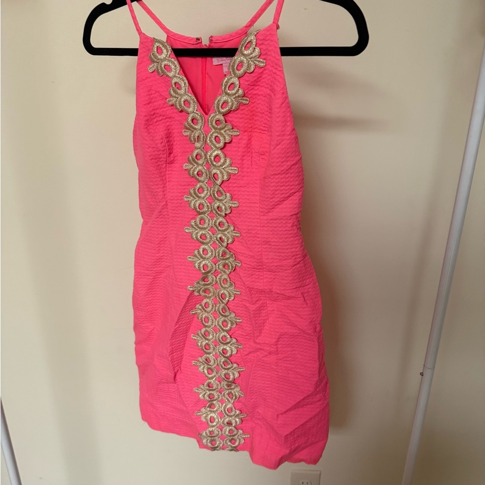 Lilly Pulitzer Pink Mini Dress with Gold Embellishments